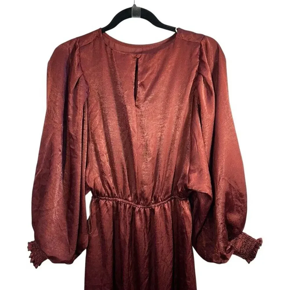 Umgee Long Maxi Satin Dress Womens S Burgundy Whimsigoth Ethereal Fairy Grunge - Picture 3 of 12
